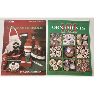 Vtg Leisure Arts Leaflet Christmas Cross Stitch Ornament Riband Santa Stocking